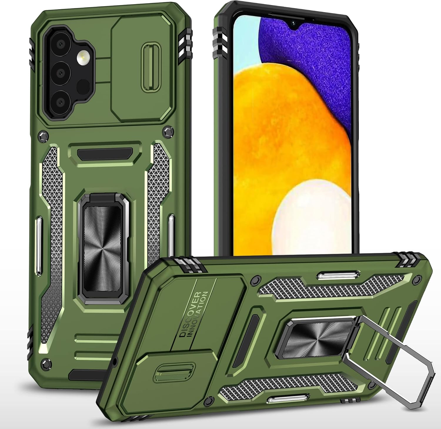 for Galaxy-A13-4G-Phone Case丨Galaxy-A13-5G Phone Case丨A04s Case with Slide Camera Cover Protector and 360°Ring Kickstand, Heavy Duty Shockproof [Military-Grade] Case for Galaxy A13 Case,Green