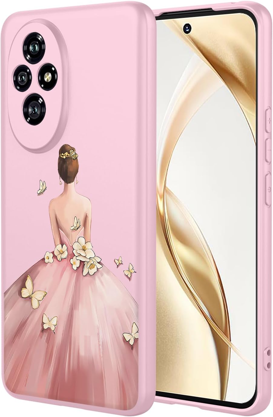 for Huawei Honor 200 Pro Mobile Phone Case Liquid Silicone, Cute Girl Pattern, TPU Smooth Gel Protective Cover with Camera Protection, Shockproof Shell with Microfiber Lining, Pink