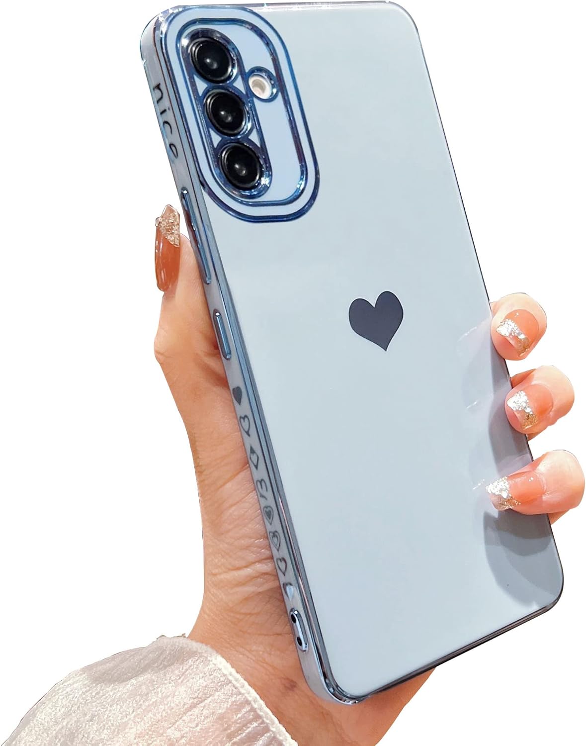 for Samsung Galaxy A34 Luxury Electroplated Cute Love Heart Phone Case for Women Full Camera Protection Soft Silicone Anti-Fingerprint Shockproof Cover Bumper for Samsung A34 5G (Blue)