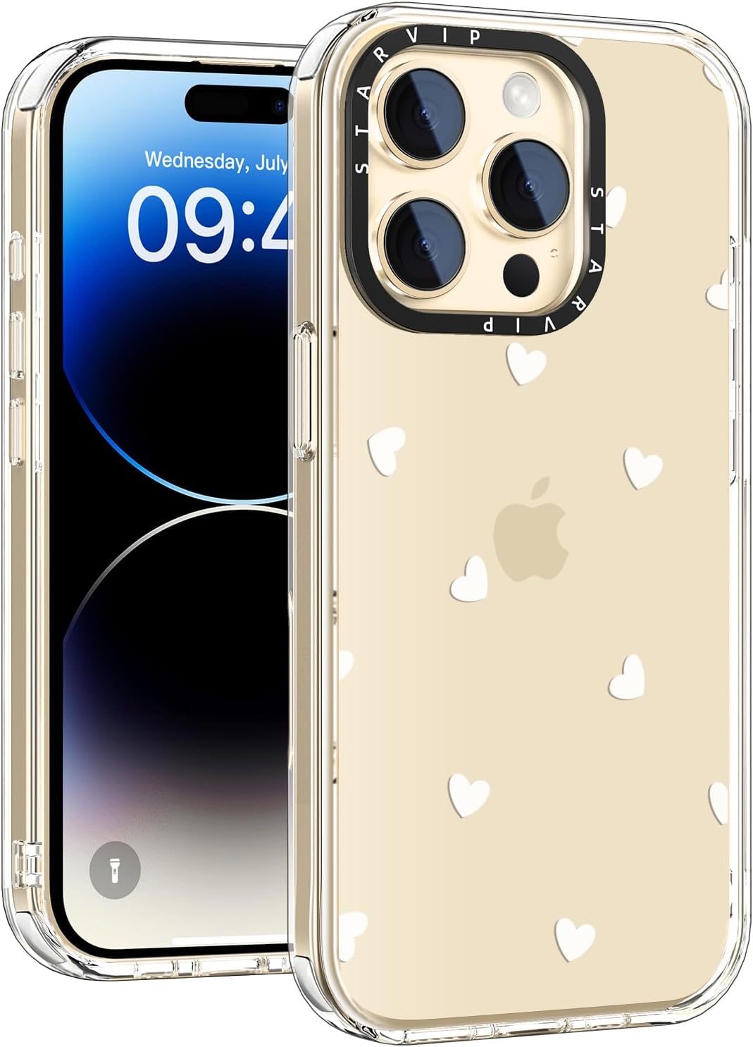 for iPhone 14 Pro Case with Cute Floral Designs for Women Girls – Wireless Charging Compatible – Clear Hard Acrylic Shell with Soft TPU Bumper – Protective Phone Case – Hearts